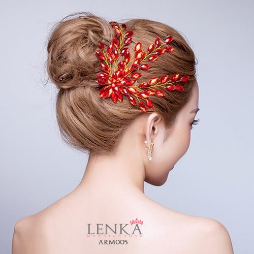 [SIAP KIRIM] AKSESORIS SANGGUL PENGANTIN WANITA HEADPIECE PESTA MERAH ARM005