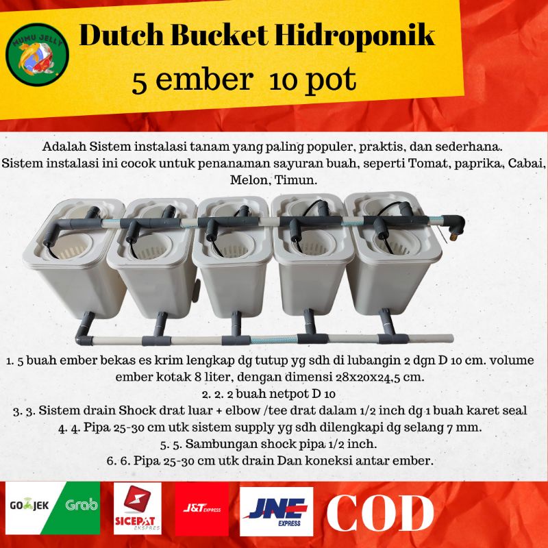 DUTCH BUCKET HIDROPONIK SET 5 EMBER 10 POT TANAMAN HIDROPONIK