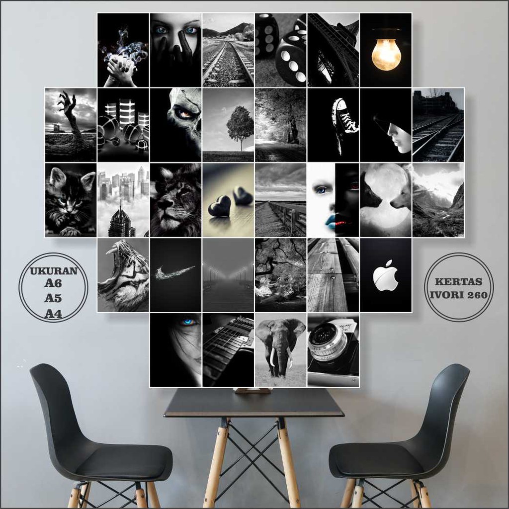 Poster Dinding Aesthetic Tema Seri Black 2 isi 32pc Dekorasi Kamar Cowok