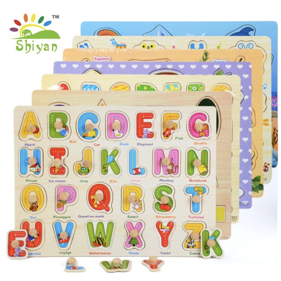 Mainan puzzle kayu bergambar mainan edukasi anak kids education toys wood letters