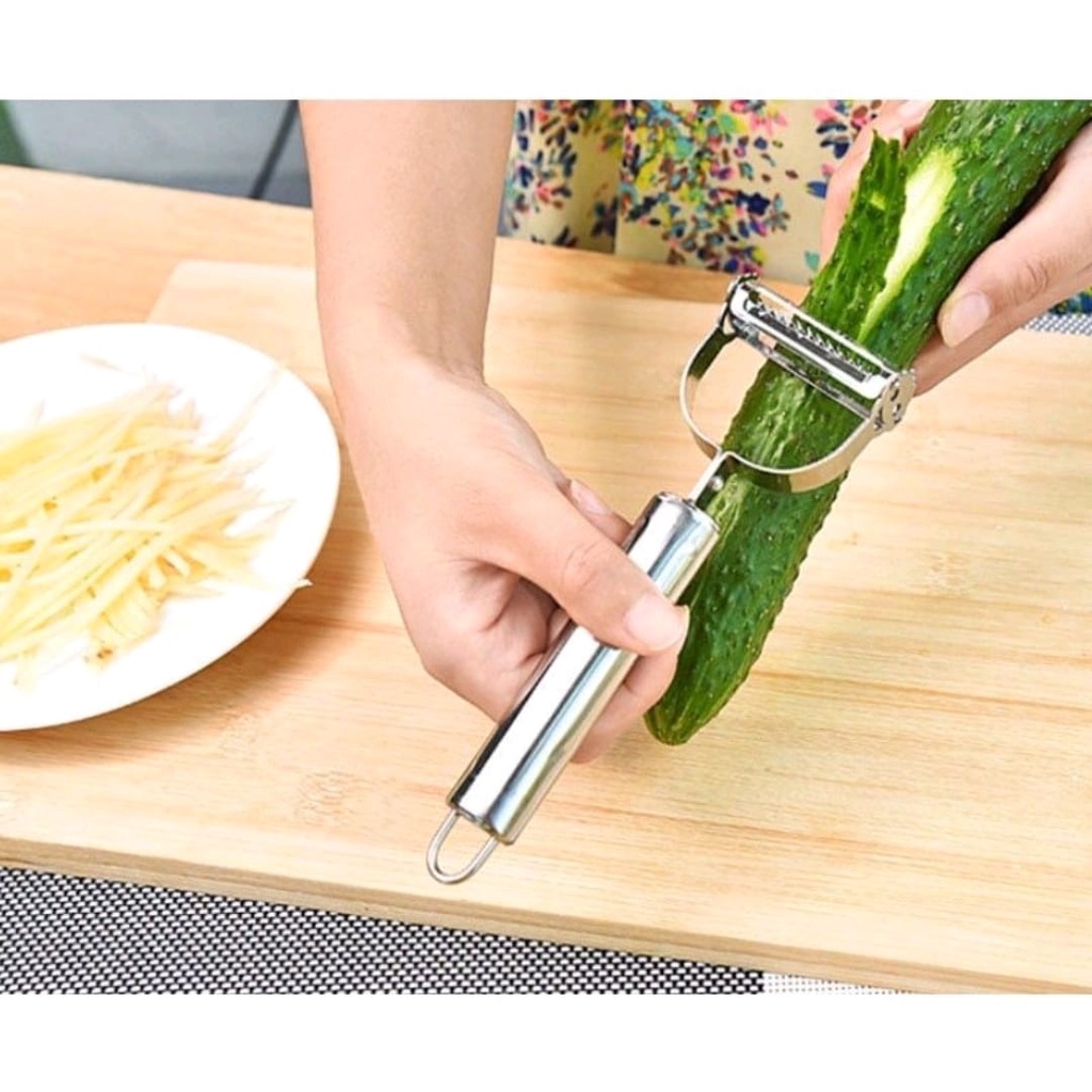 Peeler Pisau Pengupas Dan Pemotong Buah Sayur Stainless 2 in 1