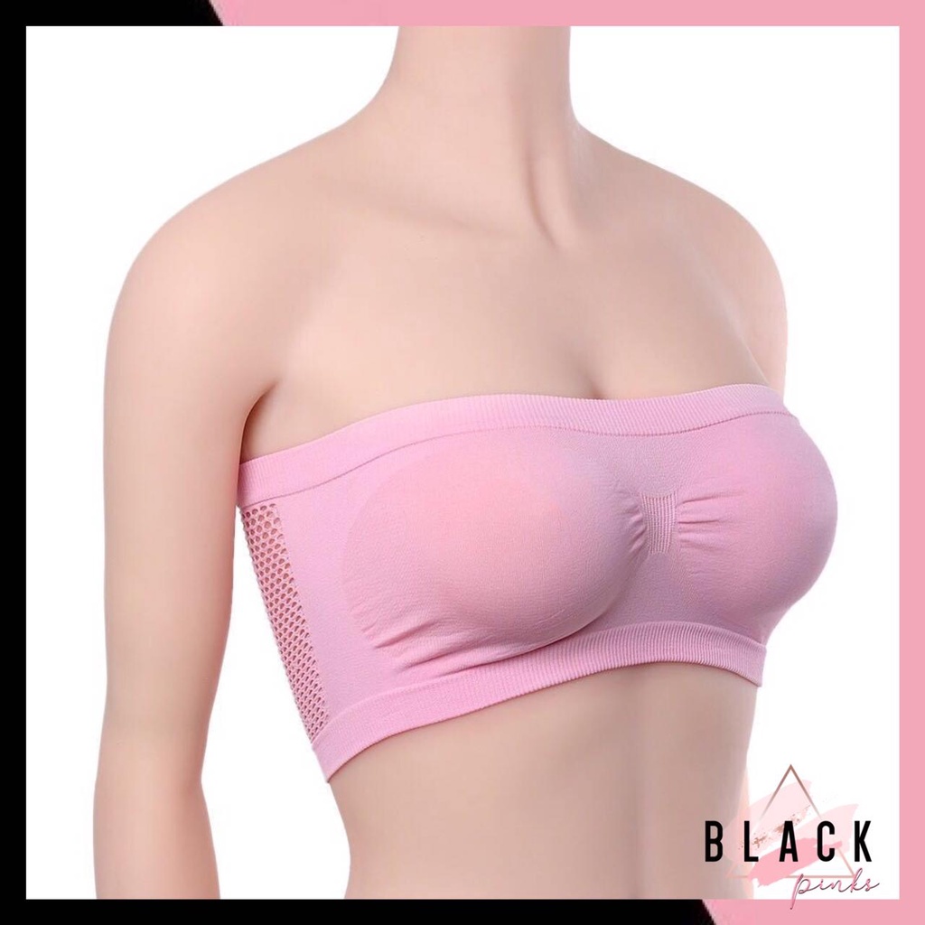 Blackpink Bra Crop Top Simple Tanpa Busa Bra Wanita Kemben Backless Tanpa Tali Motif Jala Belakang 1167