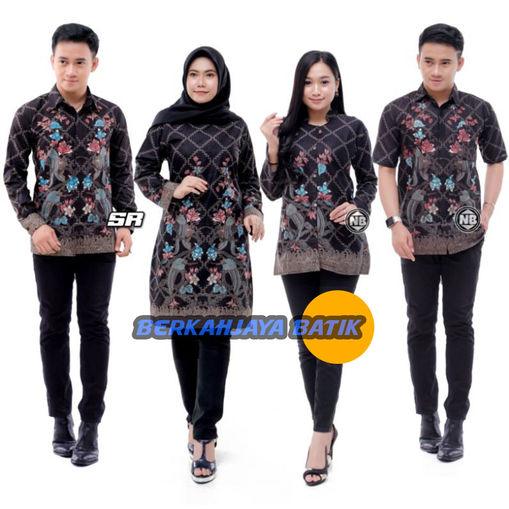 Couple BERKAHJAYA BATIK Tunik Batik Kemeja Hem Blouse Blus Batik Sania Ruffle BSWART