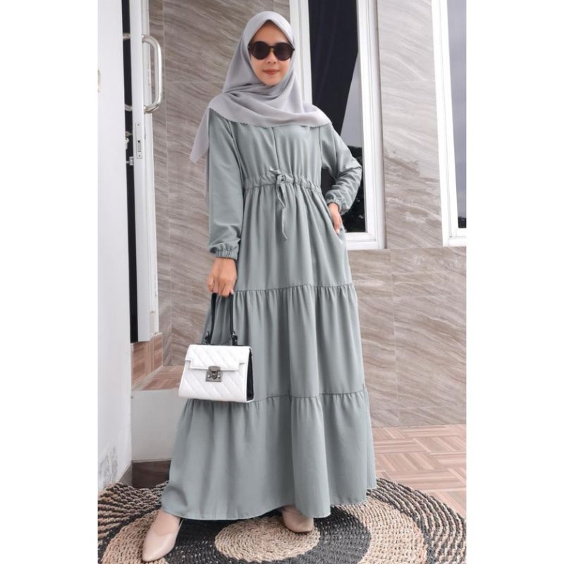 Dress Remaja terbaru/terlaris/termurah(Gamis wanita terbaru serut susun)bahan CRINKEL AIRFLOW