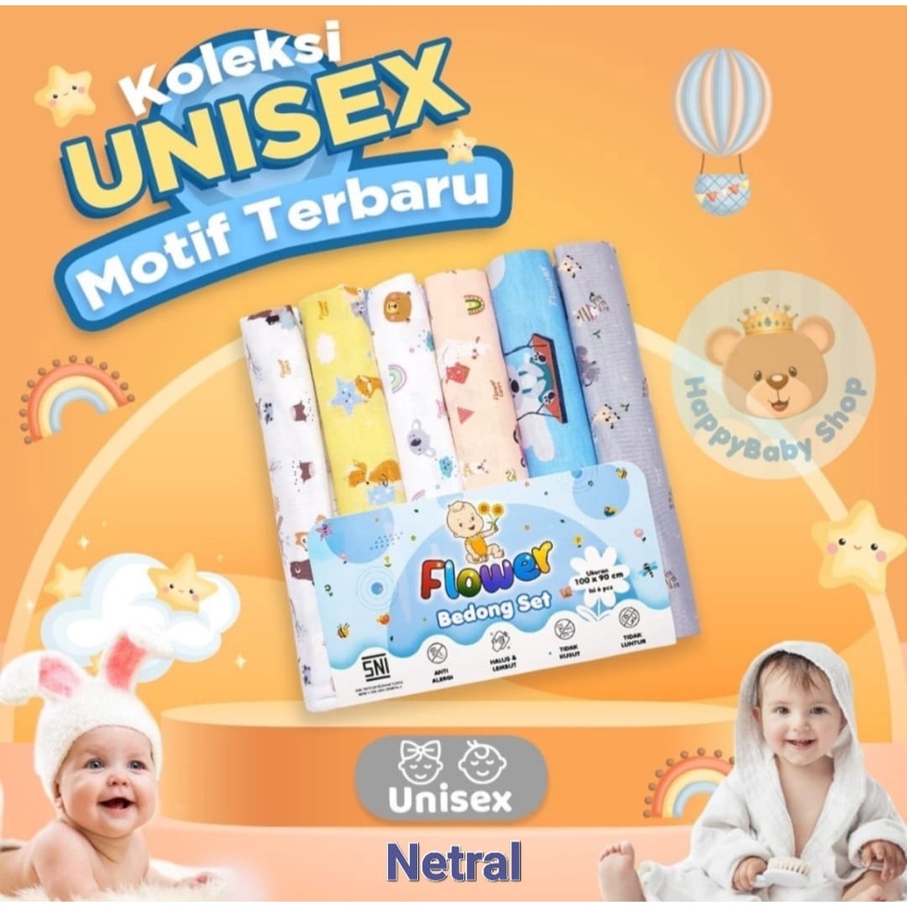 6 Pcs &amp; 3 Pcs Kain Bedong Bayi Baby Rainbow Pastel [BC-201 100x90 cm] Selimut Bayi Bedong Bayi Baru Lahir Termurah Lembut Halus Alas Tidur Bayi Kain Bedongan Bayi set