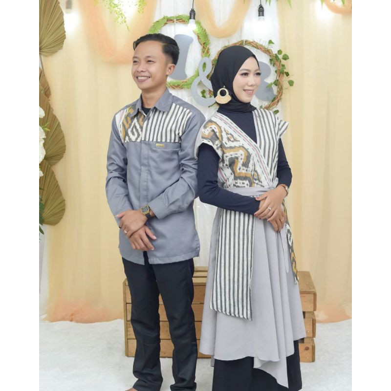 Baju couple tenun Kemeja tenun kombinasi polos dress tunik tenun wanita