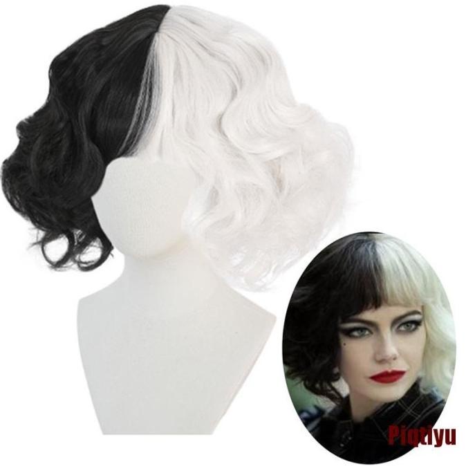 Wig cruella hitam putih panjang pendek cosplay anime ---Terbaru---
