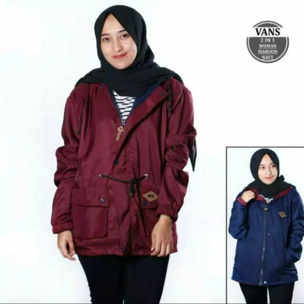 JAKET PARKA WANITA BOLAK BALIK JAKET WANITA PARKA BB MURAH JAKET PARKA CEWEK JAKET PARASUT WANITA-Marun Navy