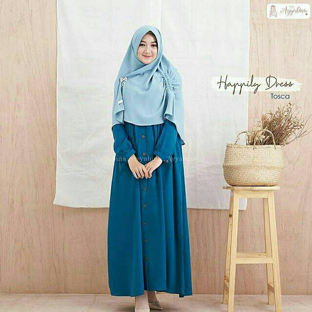 Happily Syar'i (Dress + Khimar)-DRESS MUSLIM - fashion wanita- baju wanita-baju gamis -dress - gamis