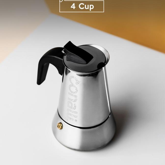 

[ COD ] 4 Cup Mokapot Stainless Steel 200ml Espresso Coffee Maker Induksi KOMPLIT Kode 285