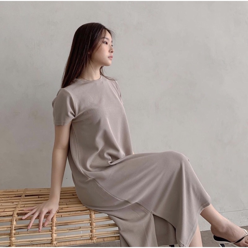 VIVIAN PREMIUM LOOSE MAXI DRESS KOREA - CASUAL LONG DRESS BUMIL FRIENDLY - DRESS SANTAI - MAXI DRESS BASIC WITH SLIT - COMFY DRESS