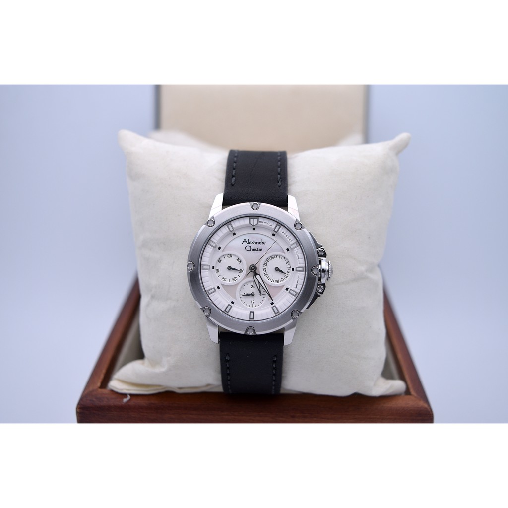 Alexandre Christie AC 6416 Silver White Leather Black for Ladies Original