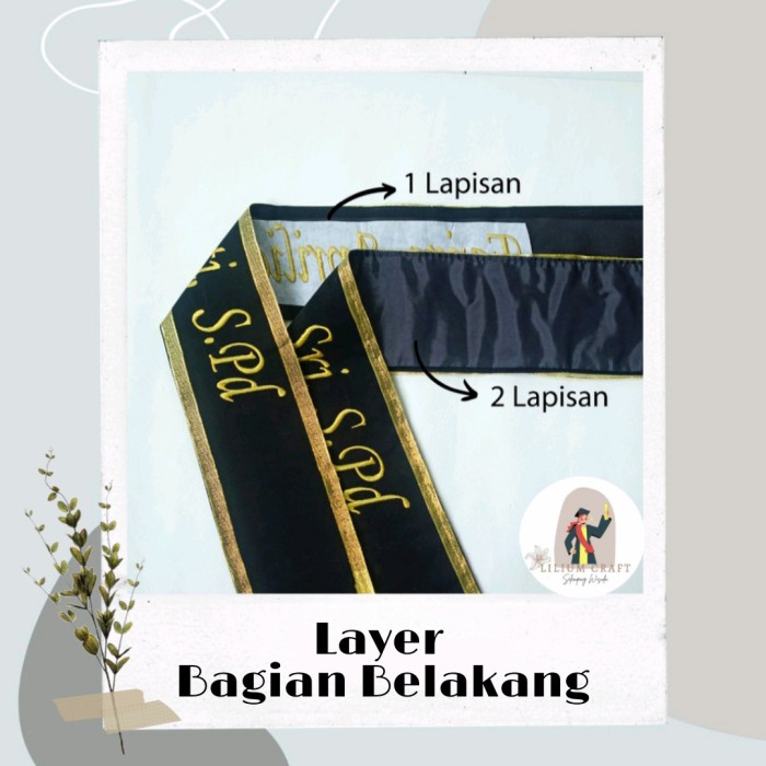Sash-Selempang- Selempang Wisuda Sidang Beludru Warna Hitam - Renda - 2 Layer - Gold -Selempang-