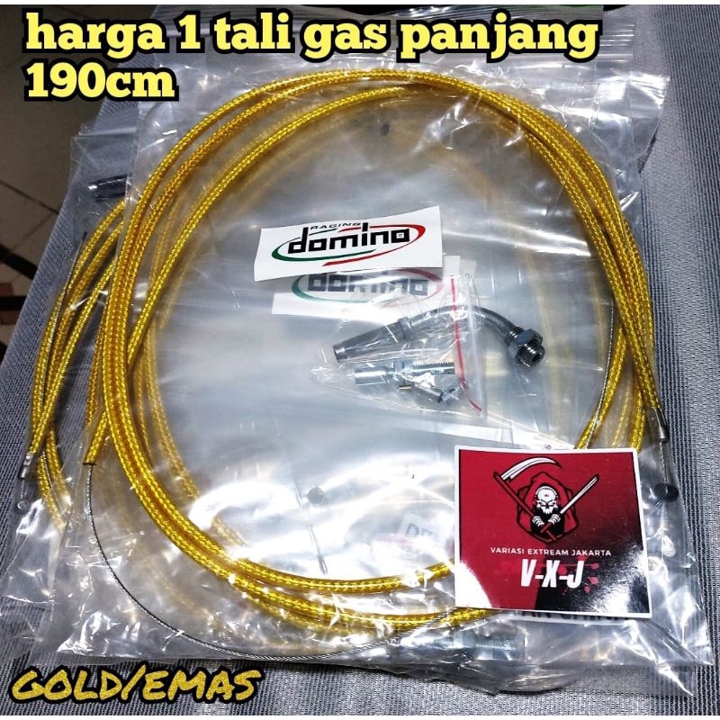 DUA Kabel Tali Gas Spontan Kontan L Serat Carbon Domino 190CM Universal Matic Bebek/Gold