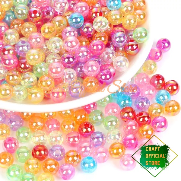 60 pcs Manik Manik Mote Bulat Pelangi Glitter Bahan Craft &amp; DIY