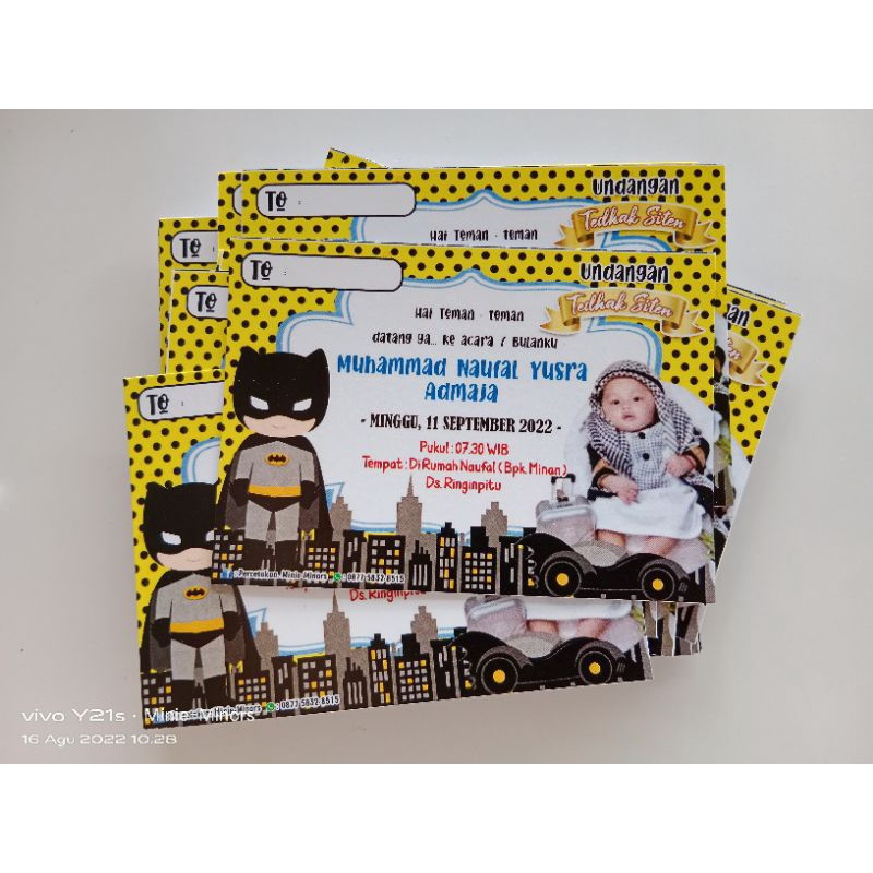 undangan ulang tahun/ tedhak siten anak uk 10*7cm free plastik