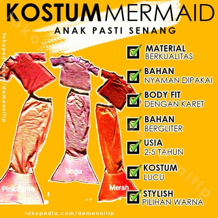 Anak-Duyung-Kostum- Baju Duyung Baju Putri Duyung Kostum Putri Duyung Kostum Mermaid Asli -Kostum-