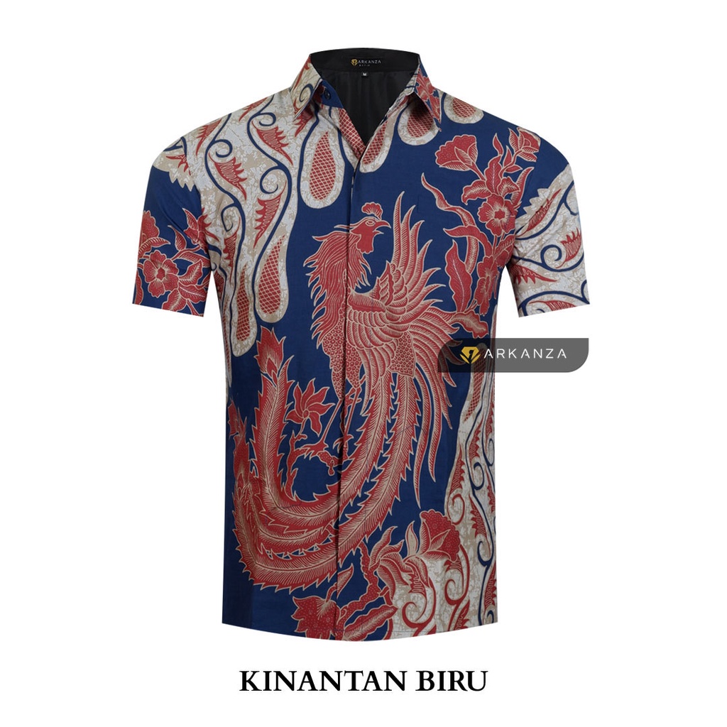 BATIK ARKANZA Motif KINANTAN BIRU Hem Atasan Kemeja Baju Batik Pria Cowok Laki Laki Slimfit Full Lapis Furing Lengan Panjang Lengan Pendek Original Asli