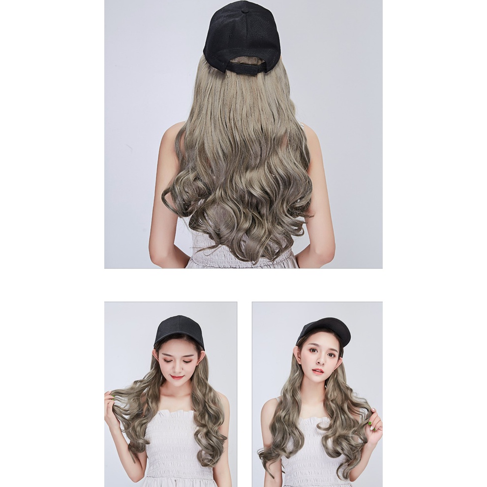 HTG premium half wig topi baseball tebal gradasi abu biru wig hat rambut palsu hair extension lurus wavy