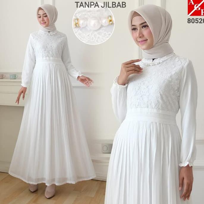 Agnes Baju Gamis Wanita Gamis Brukat Gamis Putih Baju Muslim #80520 - 3L
