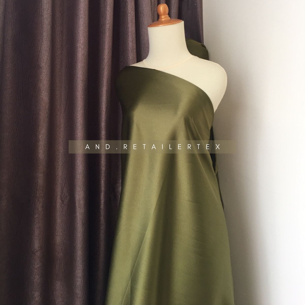 Kain Satin Velvet Premium Warna Hijau Army Semi Olive Bahan Seragam Bahan Furing Bisa untuk Background Backdrop Foto Produk