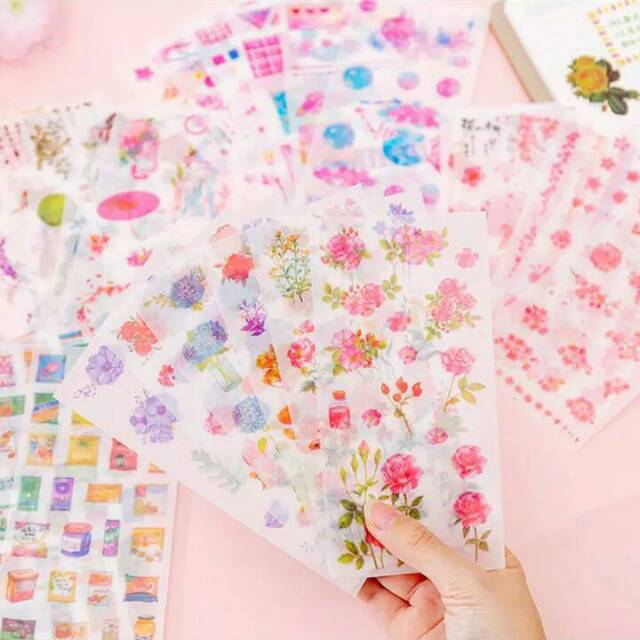 

6 lembar stiker washi motif kartun lucu utk hiasan scrapbook/jurnal/diary