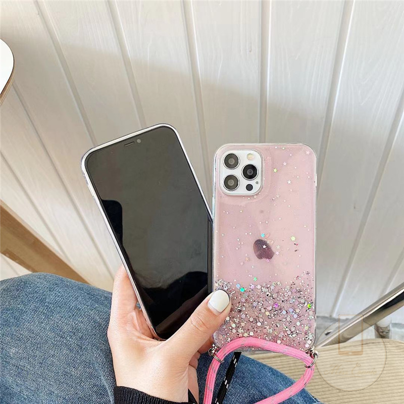 Casing Softcase Realme C15 C11 6 6i 7 7i 6s 7pro C12 5 5i 5s C17 C3 Narzo 30A 20 Pro Aksen Glitter Gradasi + Tali Lanyard-6