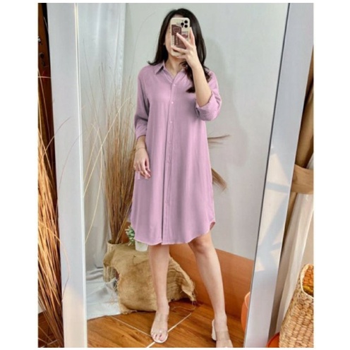 SOVIA Dress Tunik / Full Kancing Depan LD 110 Lengan Panjang / Bahan Rayon Twill Adem Jatuh Busui Fr