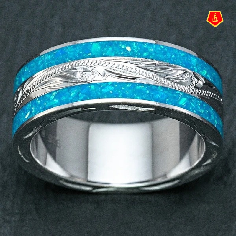 [Ready Stock]Carved Opal Ring Fashion Simple