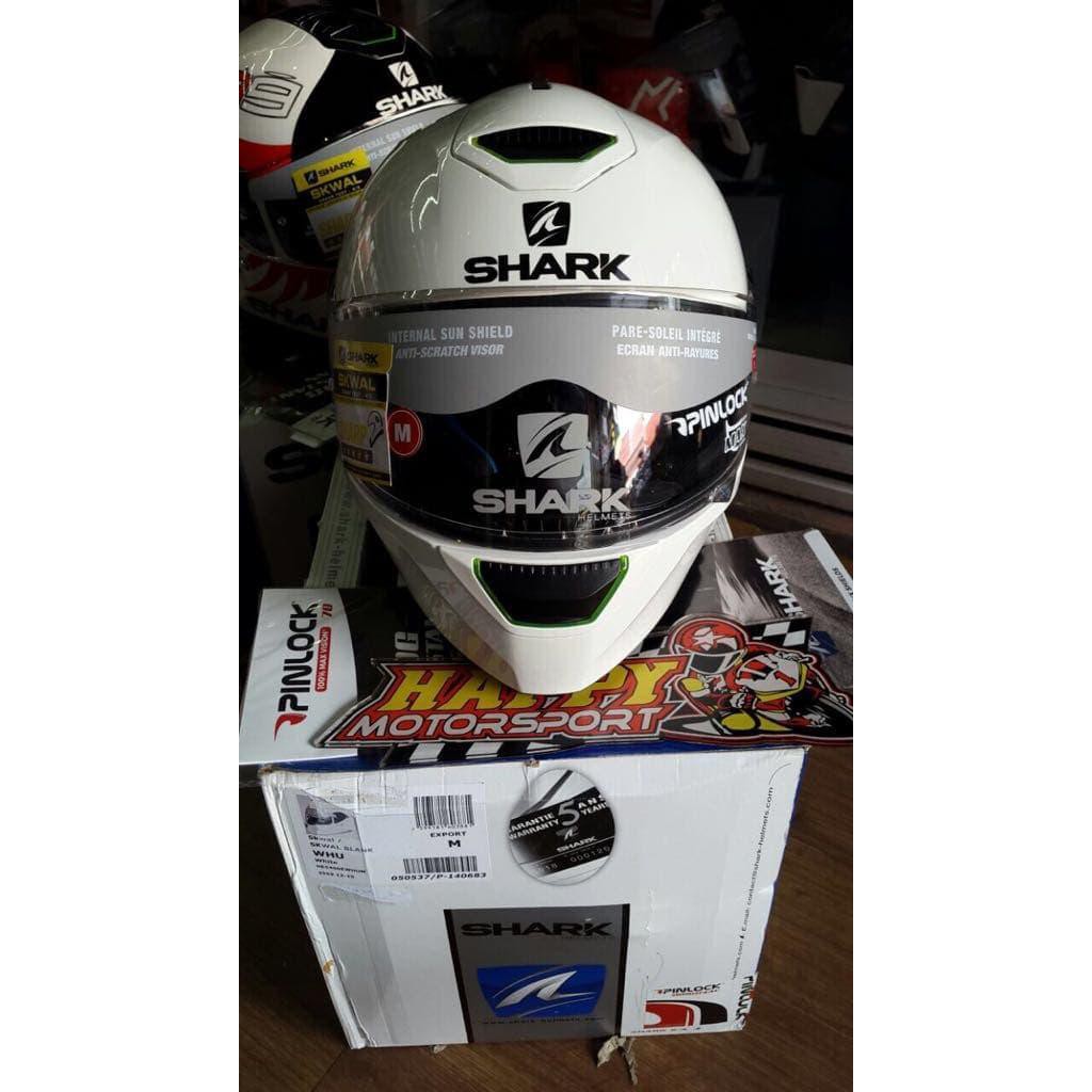 HELM SHARK SKWAL FULLFACE PUTIH GLOSSY POLOS ADA LAMPU LED BISA NYALA