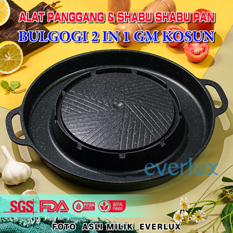 BEST ALAT PANGGANG BULGOGI PAN 2 IN 1 GM Mookata grill pan hot pot everlux anti lengket BBQ PAN