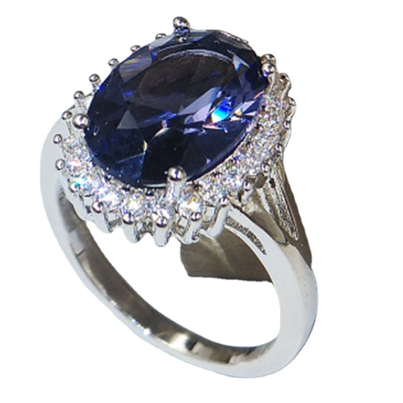 Cincin Bentuk Telur Bulat Bahan Stainless Steel Warna Biru Royal Untuk Wanita