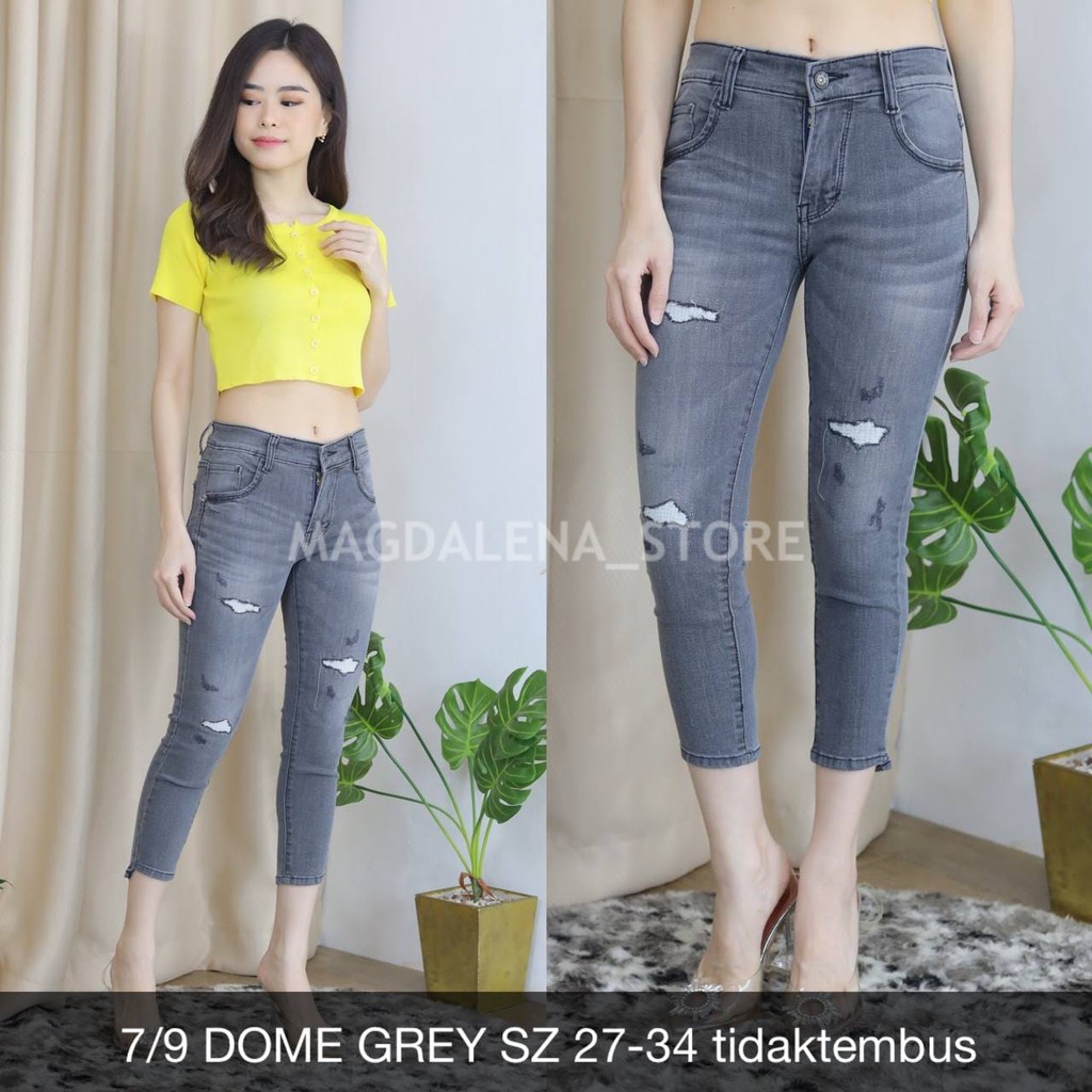 CELANA RIPPED JEANS ROBEK 7/9 DOME GREY JEANS ROBEK TIDAK TEMBUS