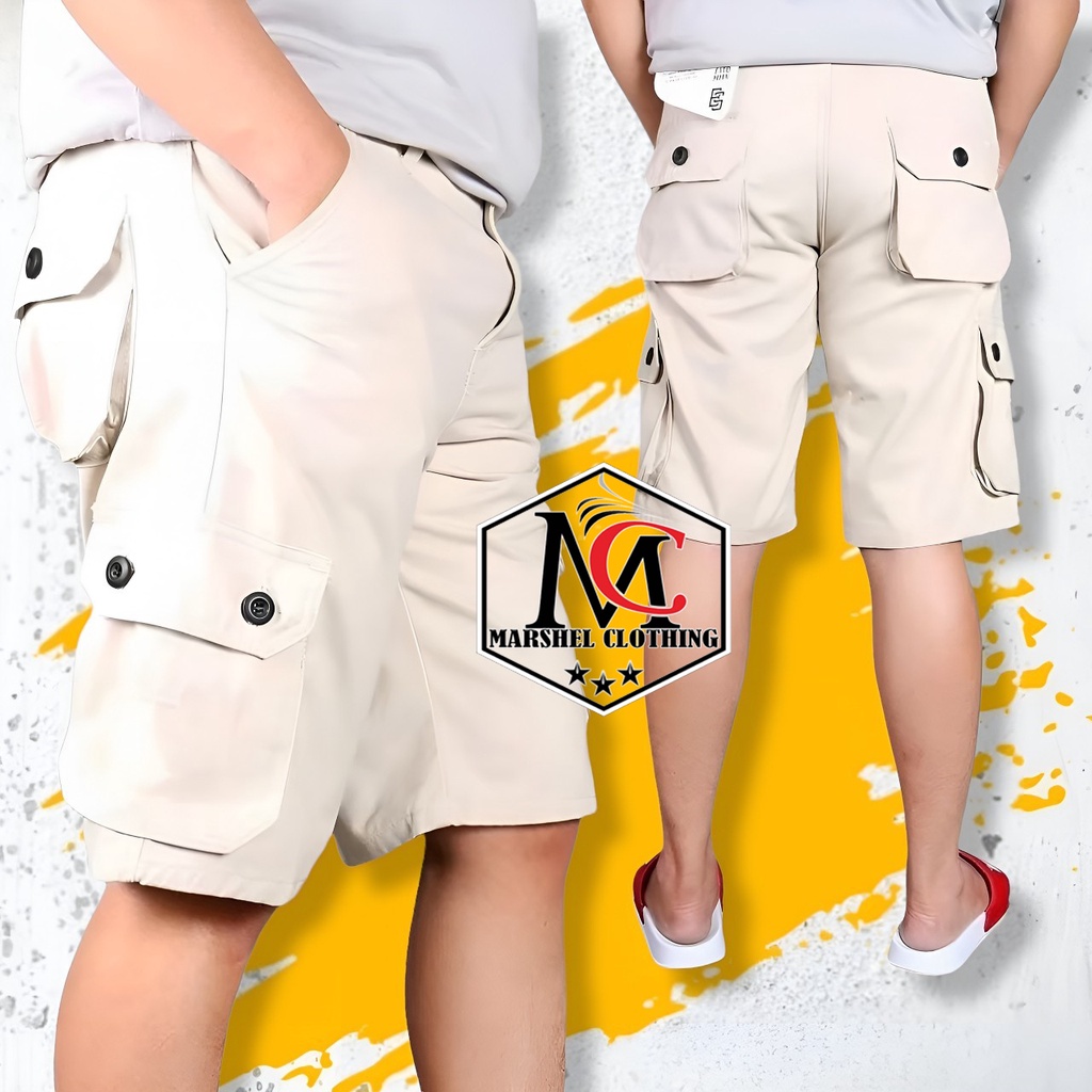 RCL - CELANA CARGO PENDEK PRIA BAHAN COTTON COMBED S.M.L.XL / Celana Pendek Cargo Pria Gunung Casual Bahan Melar Big Size Jumbo