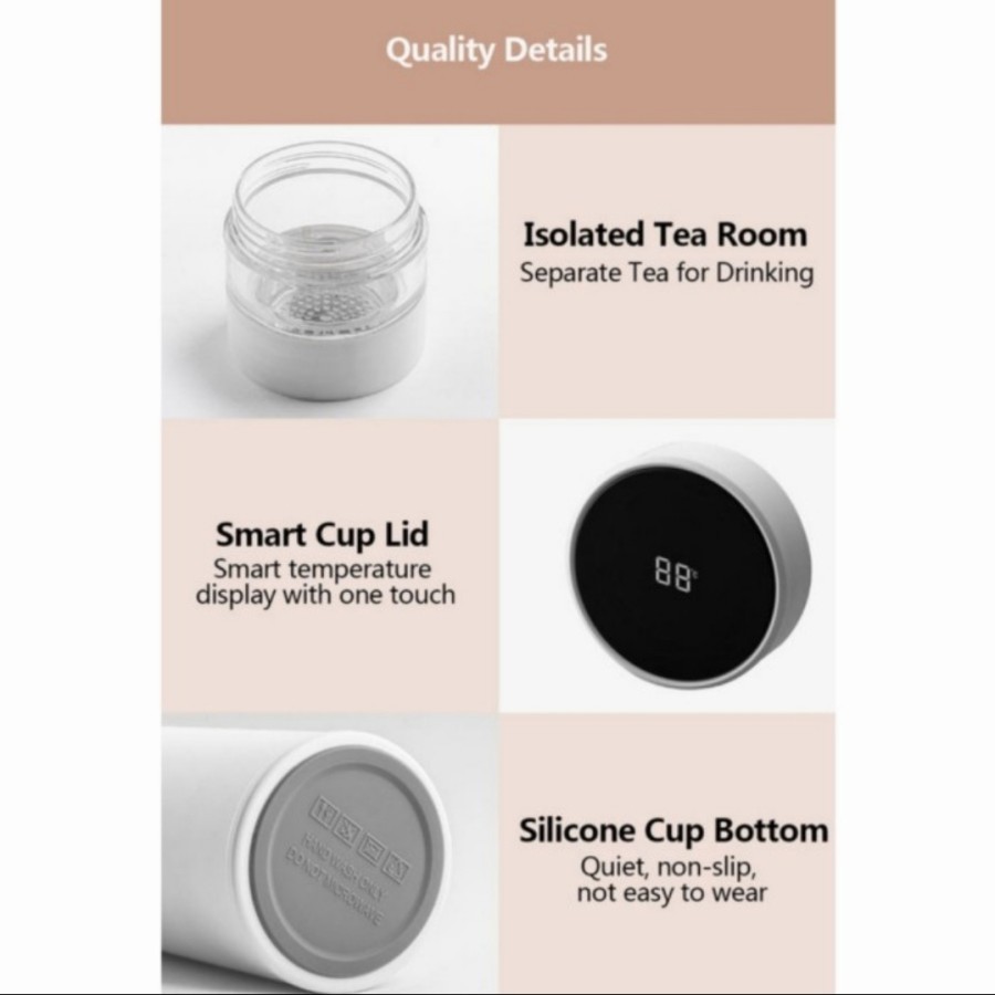 QUANGE FULL GRID SMART TEA MUG 400ML - Thermos Botol Pembuat Teh - Putih