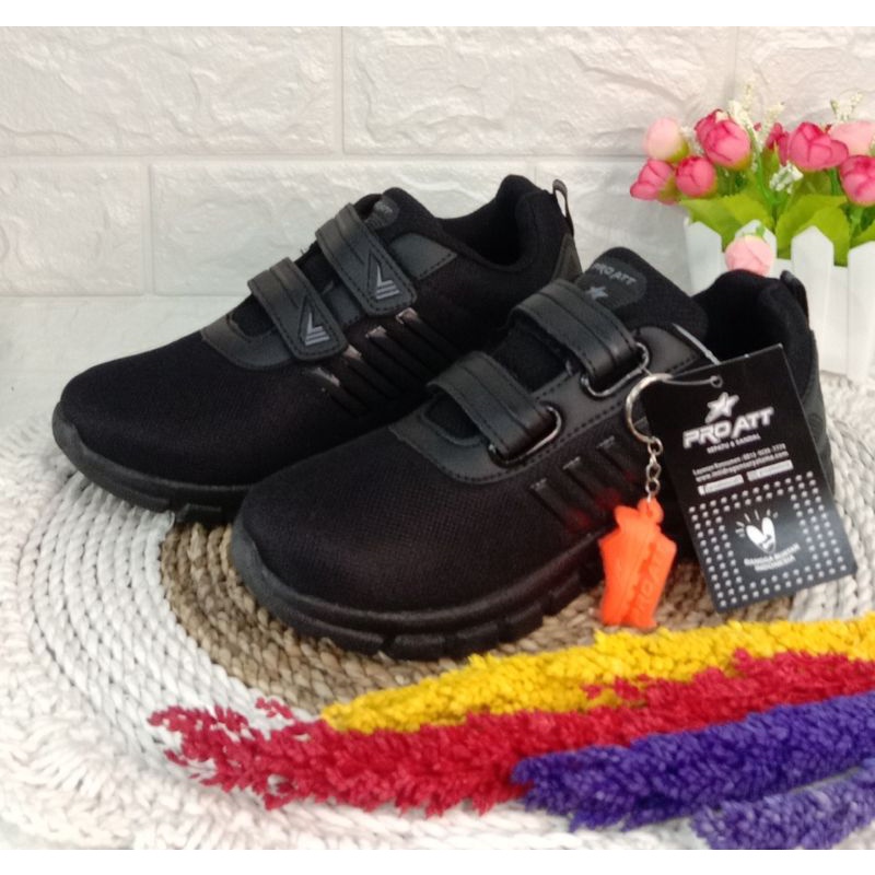 SEPATU ANAK PRO ATT FULL HITAM PEREKAT CEWE/ COWO