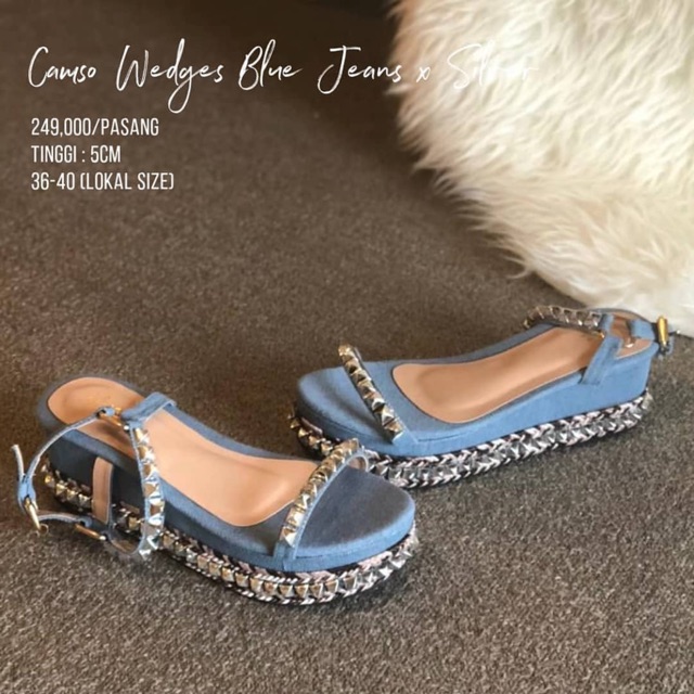 Camsoo Wedges Blue Jeans - Handmade Shoes by Luino size 38