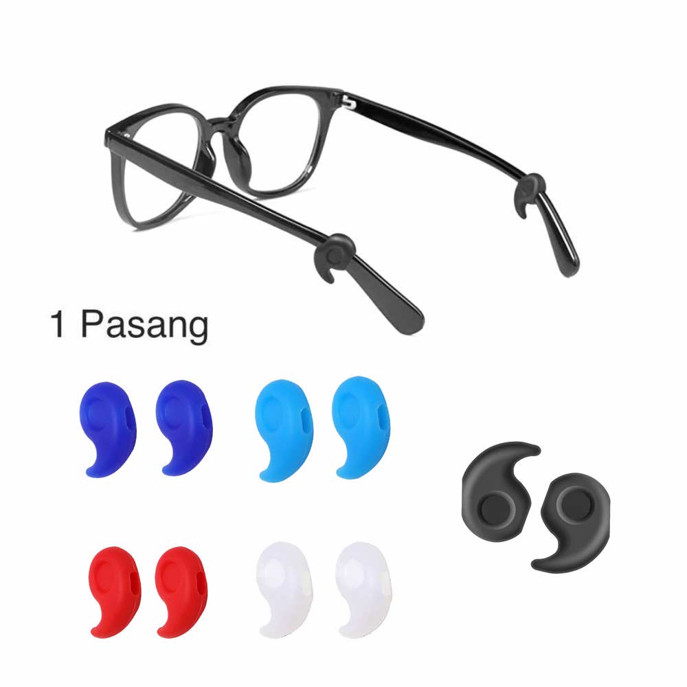 1 Pasang [ Biru Muda ] Pengait Kacamata Silikon - Anti Slip - Earhook Silicone - Penahan Hijab Style - KP8075