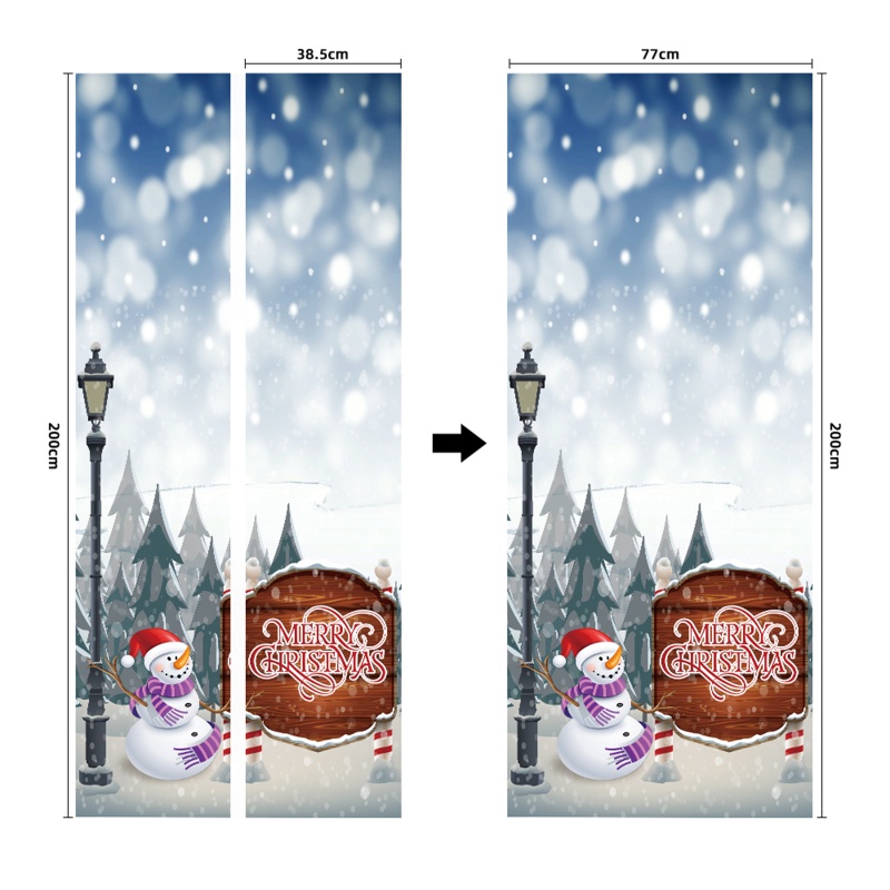 Zzz 2pcs / set Stiker Dinding / Pintu / Kulkas Anti Air Motif Snowman / Pohon Natal