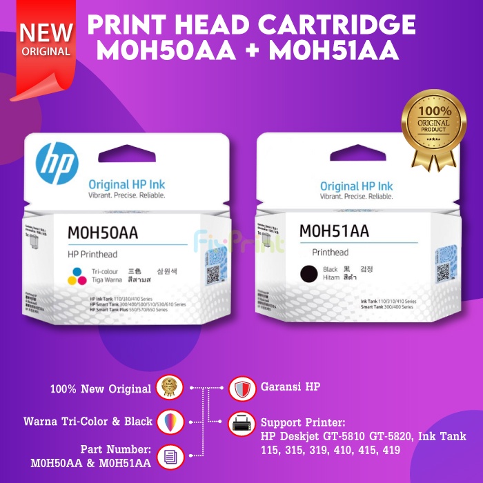 Print Head HP 115 315 415 GT 5810 GT 5820 GT52 GT51 Combo 3JB06AA Print Head Cartridge HP M0H51AA Black / M0H50AA Tri Colour 115 315 415 500 615