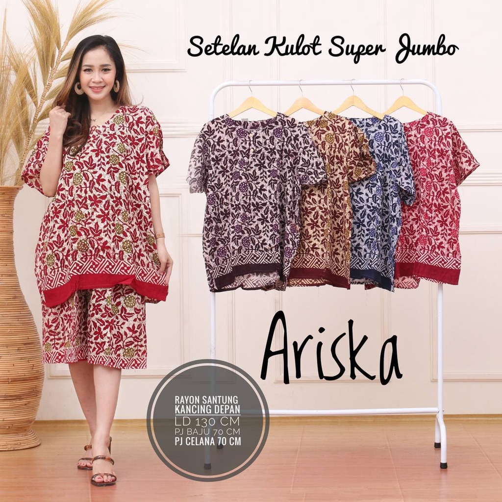 BAJU TIDUR WANITA SETELAN ONESET PIYAMA KULOT SUPER JUMBO KEKINIAN  BUSUI BUMIL ( ARISKA HAVANA FELDA KARIN )-KULOT JUMBO ARISKA