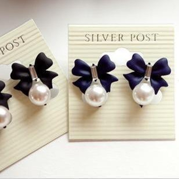 Anting bentuk ribbon pearl pita manik fashion wanita model korea terbaru imut lucu cantik