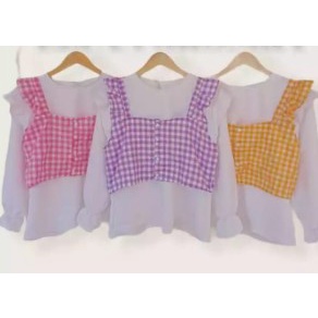 Baju Wanita Set Rompi Kotak Pakaian Wanita set Bouse Rompi Kotak Maya Top Set 2 IN 1 Free Rompi Kota