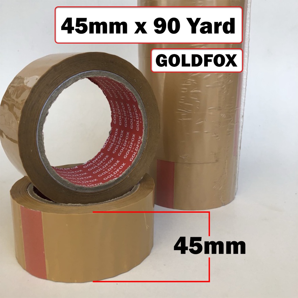 LAKBAN / TAPE GOLDFOX BENING/TRASNPARANT &amp; COKLAT KUALITAS TERBAIK (45MM X 90 YARD)