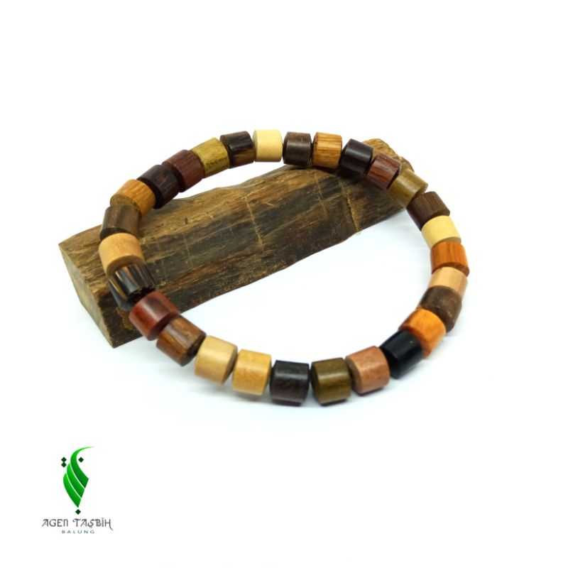 Gelang Kombinasi 22 Kayu Langka Nusantara Motif Pipih Tabung Size 7mm : 8mm ORIGINAL!!