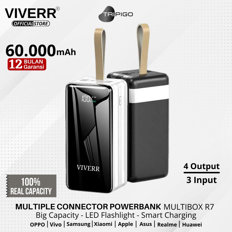 VIVERR Powerbank 60000 50000 30000 20000 mah Fast Charging Power Bank LCD Real Capacity Garansi Resm