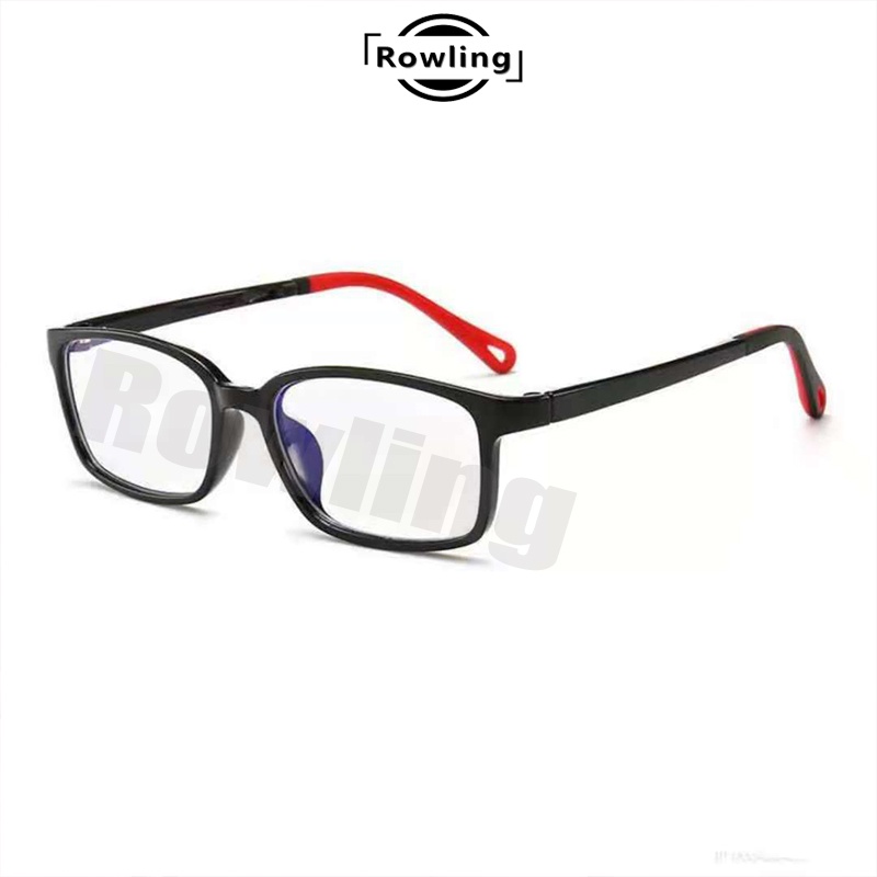 (Rowling)Kacamata Anak NewTrend/Fashion Anak Unisex Kotak Terbaru anti radiasi Blue Light Silikon High Quality Import-Ka-73 Hitam/merah