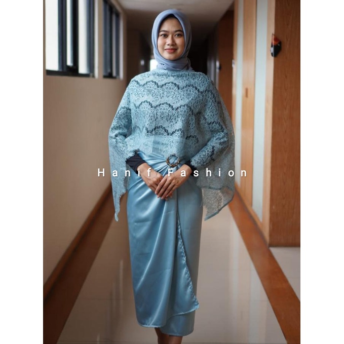 SET KEBAYA MODERN BAJU KONDANGAN ROK LILIT CAPE BROKAT HIJAB SEGIEMPAT (TANPA MANSET) FREE GESPER