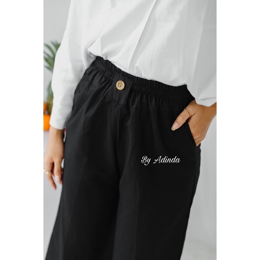 Celana Kulot Linen Kancing Highwaist Premium -  Cullote Pants | Celana Kulot Wanita