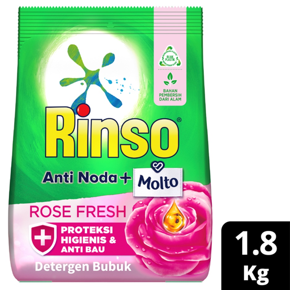 RINSO Detergen Molto - Anti Noda - Pink Rose Fresh - 1.8 kg / 1800 gr + 200gram - 2 kg